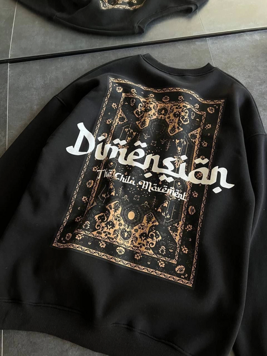 Üç İplik Penye Bisiklet Yaka Baskılı SweatShirt - Siyah