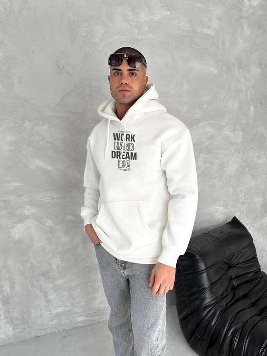 Kışlık Üç İplik Kapşonlu SweatShirt - Beyaz