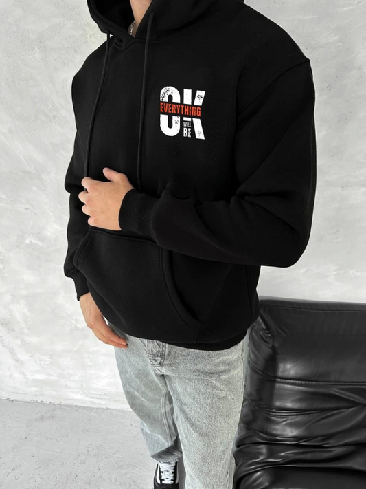 Oversize Üç İplik Kapşonlu SweatShirt - Siyah