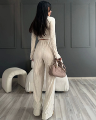 Uzun Kollu Badi Ve Pantolon İkili Takım - Bej