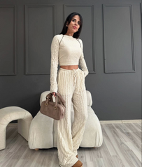 Uzun Kollu Badi Ve Pantolon İkili Takım - Bej