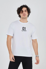 Erkek Bisiklet Yakalı Baskılı T-Shirt - Beyaz