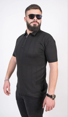 Triko Dokuma Yarım Fermuarlı Yakalı T-shirt - Siyah