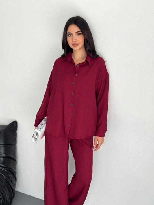 Gömlek Pantolon Ikili Takım - Bordo