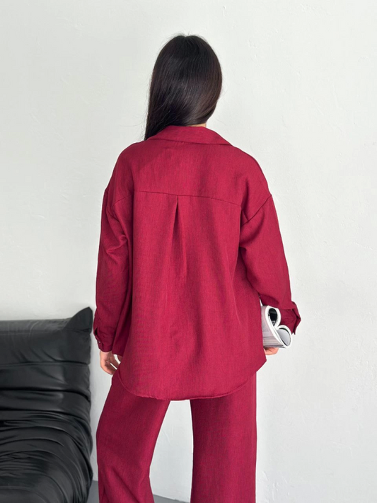 Gömlek Pantolon Ikili Takım - Bordo