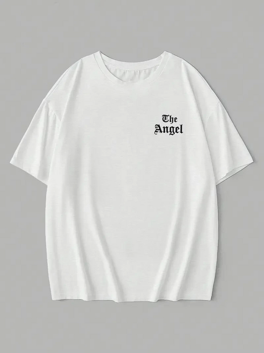 Baskılı Oversize Bisiklet Yaka T-shirt - Beyaz