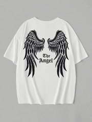 Baskılı Oversize Bisiklet Yaka T-shirt - Beyaz