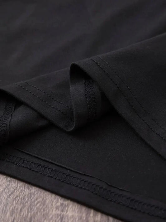 Baskılı Oversize Bisiklet Yaka T-shirt - Siyah