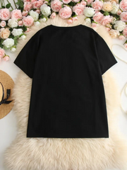Baskılı Oversize Bisiklet Yaka T-shirt - Siyah
