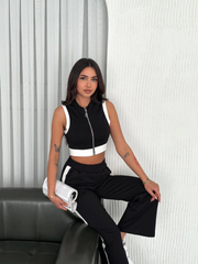 Osy Modal Yumuşak Dokulu Kumaş Tam Fermuarlı Crop Pantalon İkili Takım - Siyah
