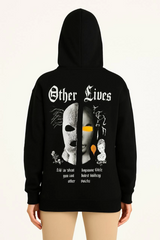 Üç İplik Kapşonlu ön Ve Arka Baskılı SweatShirt Hoodie- Siyah
