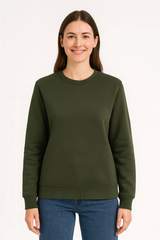 Üç İplik Düz Bisiklet Yaka SweatShirt - Haki