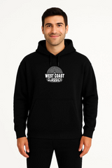 Erkek Üç İplik Kapüşonlu Ön Ve Arka Baskılı SweatShirt Hoodie - Siyah