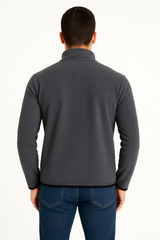 Erkek Polar Kazak – Dik Yaka, Yarım Fermuarlı, Fermuarlı Göğüs Cepli, Siyah Biyeli, Kışlık Rahat Regular Fit Günlük Model - Füme