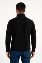 Erkek Polar Kazak – Dik Yaka, Yarım Fermuarlı, Fermuarlı Göğüs Cepli, Siyah Biyeli, Kışlık Rahat Regular Fit Günlük Model - Siyah