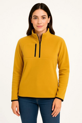 Polar Kazak – Dik Yaka, Yarım Fermuarlı, Fermuarlı Göğüs Cepli, Siyah Biyeli, Kışlık Rahat Regular Fit Günlük Model - Sarı