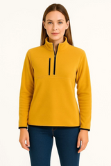 Polar Kazak – Dik Yaka, Yarım Fermuarlı, Fermuarlı Göğüs Cepli, Siyah Biyeli, Kışlık Rahat Regular Fit Günlük Model - Sarı