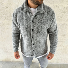 Erkek Pelüş Polar Hırka Gömlek – Yakalı, İlik Düğmeli, Göğüs Cepli, Yumuşak Dokulu Kışlık Regular Fit Rahat Günlük Model - Gri