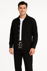 Erkek Kadife Oversize Takım – Gömlek Ve Pantolon İkili Set Füme Corduroy Şıklığı, Rahat Ve Zarif Duruş Yumuşak Dokulu Kadife Kumaş, Düğmeli Gömlek Üst Ve Lastikli Pantolon Alt Parça Ile Gün Boyu Konfor- Siyah