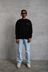 Erkek Oversize Sweatshirt – Siyah Renk  Ön Ve Sırt Baskılı, Üç İplik İçi Pamuklu Kumaş, Rahat Kalıp, Ribanalı Kışlık Sweat  Winagain Polizei Serisi - Siyah