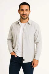 Erkek Fitilli Kadife Cepli Gömlek Oversize Rahat Kalıp - Gri