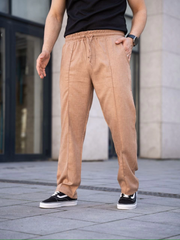 Erkek Keten Cepli Çıma Dikişli Jogger Buggy Pantalon Rahat Kalıp - Kahverengi