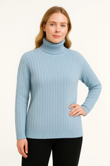 Balıkcı Yaka Bağazlı Triko Kazak Pamuklu Kalın Fitilli Dokuma - Bebek Mavisi