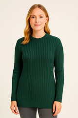 Bisiklet Yuvarlak Yaka Triko Kazak Pamuklu Kalın Fitilli Dokuma, Regular Fit Uzun Kollu Kışlık Model - Haki