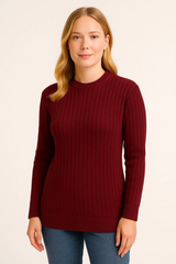 Bisiklet Yuvarlak Yaka Triko Kazak Pamuklu Kalın Fitilli Dokuma, Regular Fit Uzun Kollu Kışlık Model - Bordo