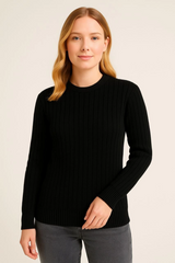 Bisiklet Yuvarlak Yaka Triko Kazak Pamuklu Kalın Fitilli Dokuma, Regular Fit Uzun Kollu Kışlık Model - Siyah