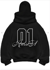 Samuray Ninja Çift Kapşonlu ZIP Fermuarlı Kanguru Çepli Tam Fermuarlı Hoodie ön Ve Arka Baskılı Maske Detaylı Swetshirt - Siyah