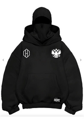Samuray Ninja Çift Kapşonlu ZIP Fermuarlı Kanguru Çepli Tam Fermuarlı Hoodie ön Ve Arka Baskılı Maske Detaylı Swetshirt - Siyah