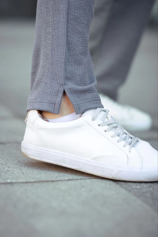 Erkek Paça Yırtmaçlı Burgu Selanik Dokulu Jogger Buggy Pantalon Rahat Kalıp - Gri