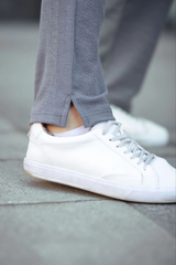 Erkek Paça Yırtmaçlı Burgu Selanik Dokulu Jogger Buggy Pantalon Rahat Kalıp - Gri