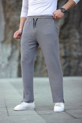 Erkek Paça Yırtmaçlı Burgu Selanik Dokulu Jogger Buggy Pantalon Rahat Kalıp - Gri