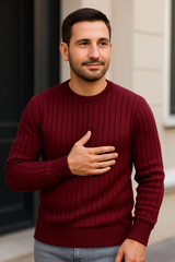 Erkek Fitilli Triko Kazak 4’lü Set Beyaz Bordo Gri Siyah Regular Fit Bisiklet Yaka Kazak Triko Kombini