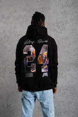 Erkek Baskılı Oversize Üç İplik Kapüşonlu Sweatshirt - Siyah