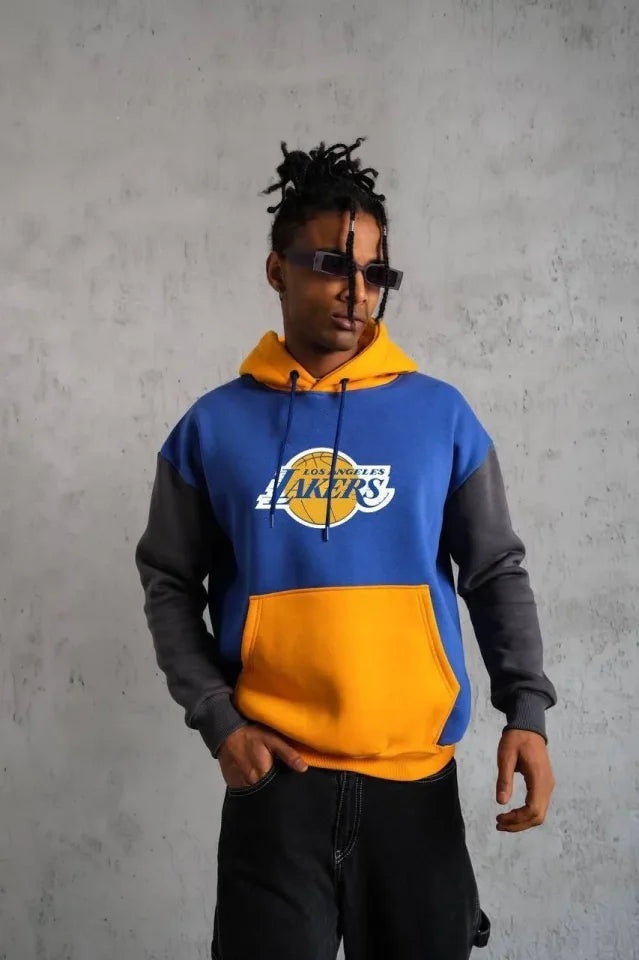 Erkek Çok Parçalı Kapüşonlu Ve Kordon İpli Sweatshirt - Mavi