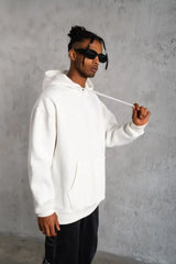 3 İplik Kapşonlu Sweatshirt Hoodie - Beyaz