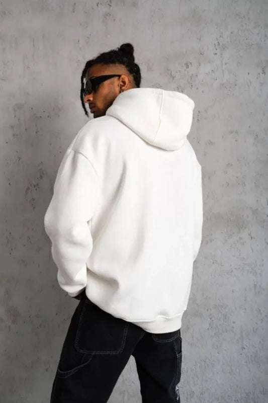 3 İplik Kapşonlu Sweatshirt Hoodie - Beyaz