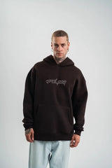 Unisex Üç İplik Kapşonlu Nakışlı SweatShirt - Kahve