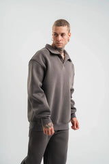 Unisex Double Oversize Patlı Yaka SweatShirt - Füme