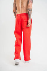 Yırtmaç Detaylı Boru Paça Baggy Eşofman Pantolon - Kırmızı