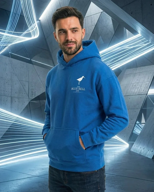 Erkek Kapüşonlu Double Oversize Hoodie – Üç İplik Pamuklu, Deniz Ve Yelken Baskılı, Kanguru Cepli Premium Sweatshirt - Saks Mavi