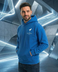 Erkek Kapüşonlu Double Oversize Hoodie – Üç İplik Pamuklu, Deniz Ve Yelken Baskılı, Kanguru Cepli Premium Sweatshirt - Saks Mavi