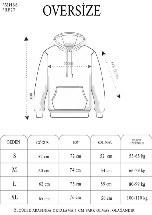 Erkek Nakış İşlemeli Kapşonlu Antrasit Sweatshirt Üç İplik Double Oversize- Füme