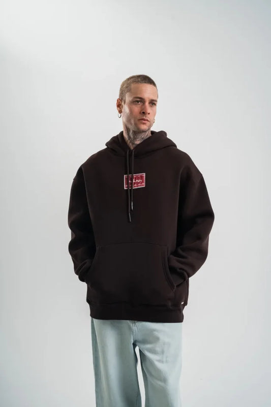 Erkek Premium Nakışlı Kapşonlu Sweatshirt Double Oversize Üç İplik Pamuklu - Siyah