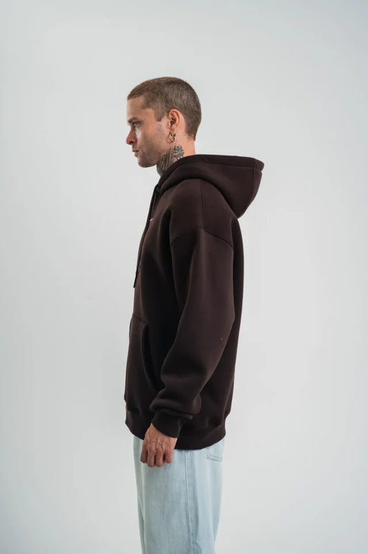 Erkek Premium Nakışlı Kapşonlu Sweatshirt Double Oversize Üç İplik Pamuklu - Siyah