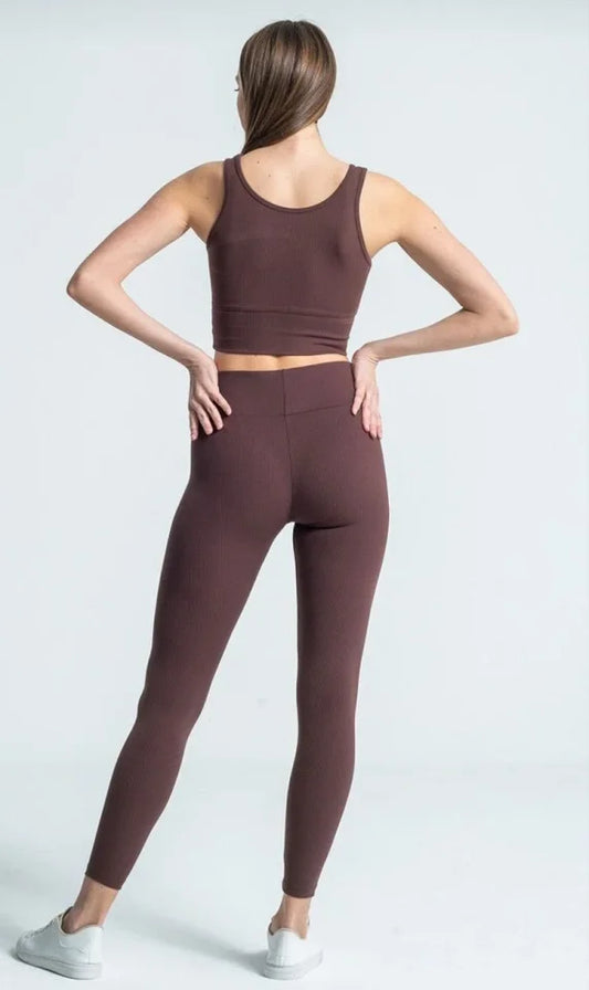 Fitilli Full Likralı Yüksek Bel Toparlayıcı Tayt Günlük Ve Spor Kullanım - Kahverengi