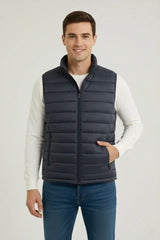 Erkek Şişme Fermuarlı Yelek Su Itici Kapitone Astarlı Kumaş Cepli Hafif Kışlık Spor Rahat Kalıp - Lacivert